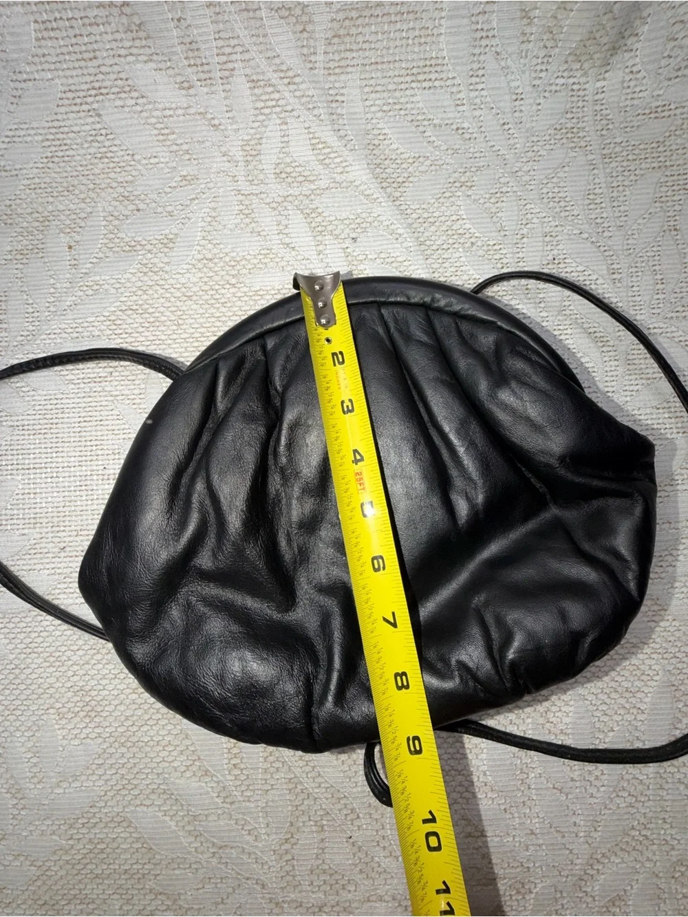 Black Gathered Leather Shoulder Bag with Gold & Silver Accents
